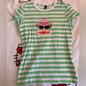 Y2K Paul Frank green and white striped tee shirt